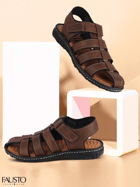 

FAUSTO Men Brown Textured Comfort sandals