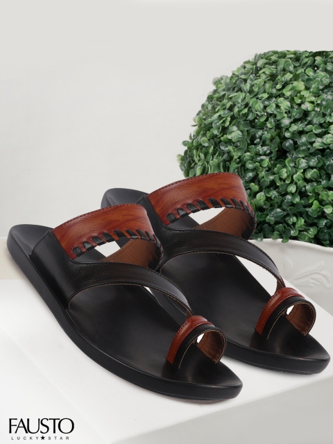 

FAUSTO Men Black & Brown Comfort Sandals