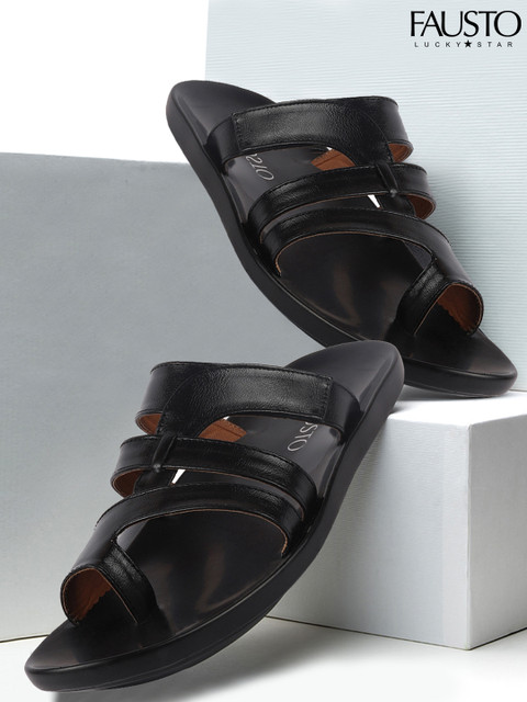 

FAUSTO Men Black & Brown Slip-On Sandals