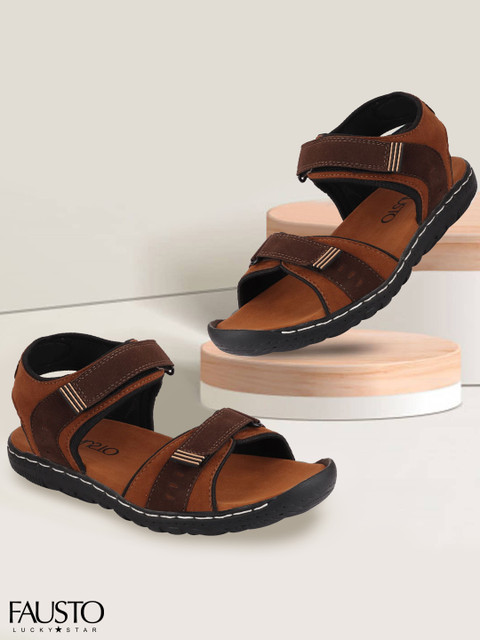 

FAUSTO Men Tan Brown Solid Sports Sandals