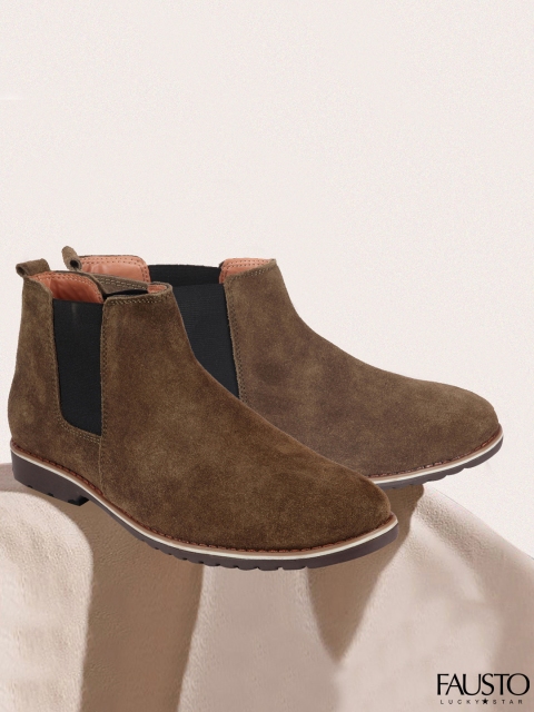 

FAUSTO Men Olive Green Suede Flat Boots