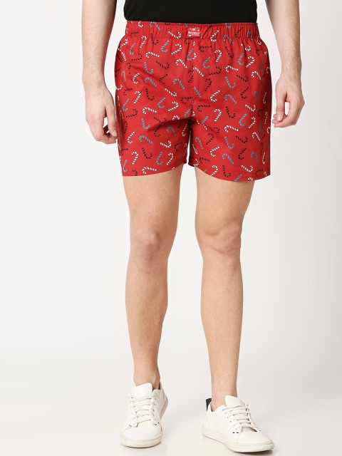 

Bewakoof Men Red & White Printed Pure Cotton Boxers 300296