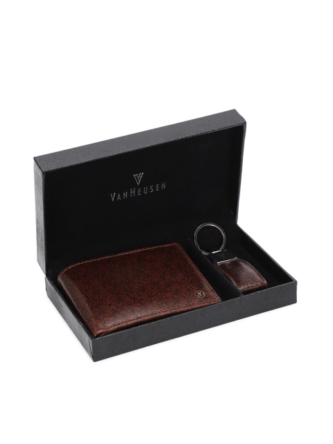 

Van Heusen Men Brown & Black Floral Printed PU Two Fold Wallet