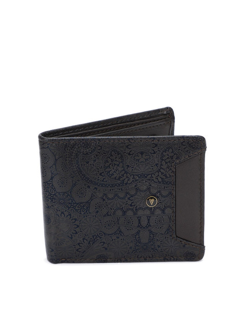 

Van Heusen Men Navy Blue & Grey Floral Printed PU Two Fold Wallet