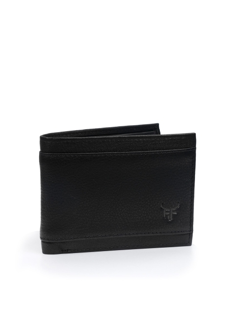 

Fusion Threads Men Black Textured Leather Two Fold Wallet