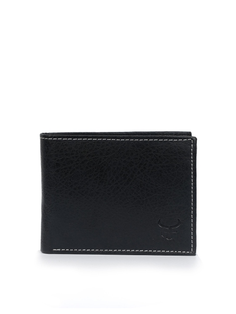 

Fusion Threads Men Black Textured Leather Two Fold Wallet