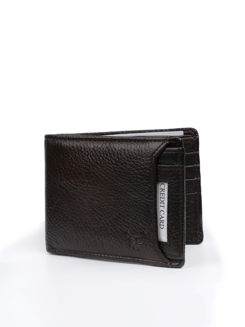 

Fusion Threads Men Black Textured Leather Two Fold Wallet