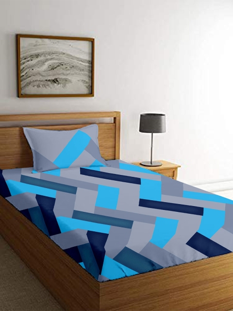 

MAYFAIR HOMES LONDON Blue & Grey 210 TC Pure Cotton Single Bedsheet with 1 Pillow Cover