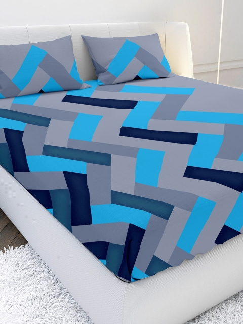 

MAYFAIR HOMES LONDON Blue & Grey Pure Cotton 210 TC King Bedsheet with 2 Pillow Covers