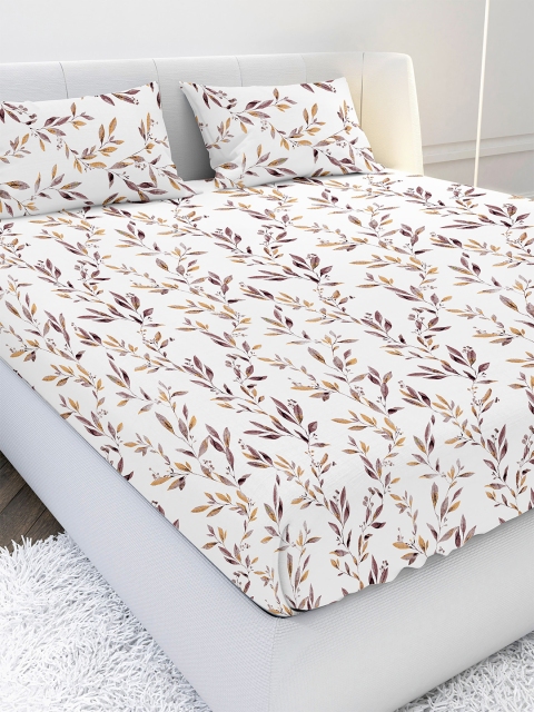 

MAYFAIR HOMES LONDON White & Purple Floral 210 TC King Bedsheet with 2 Pillow Covers