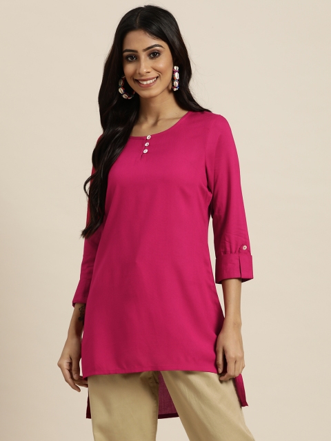 

Sangria Women Pink Roll-Up Sleeves Top