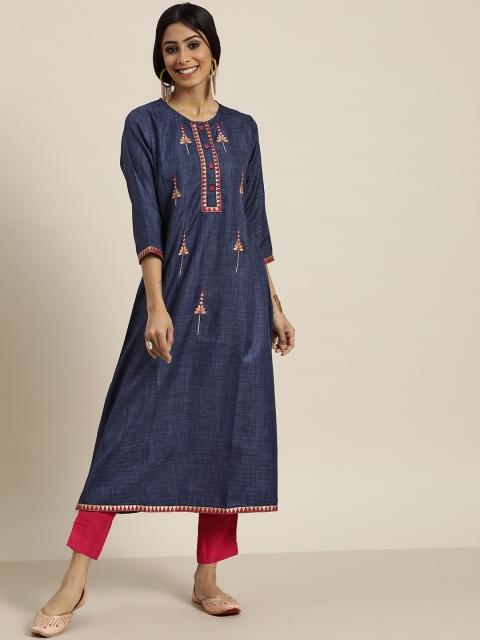 

Sangria Women Navy Blue & Red Ethnic Motifs Kurta