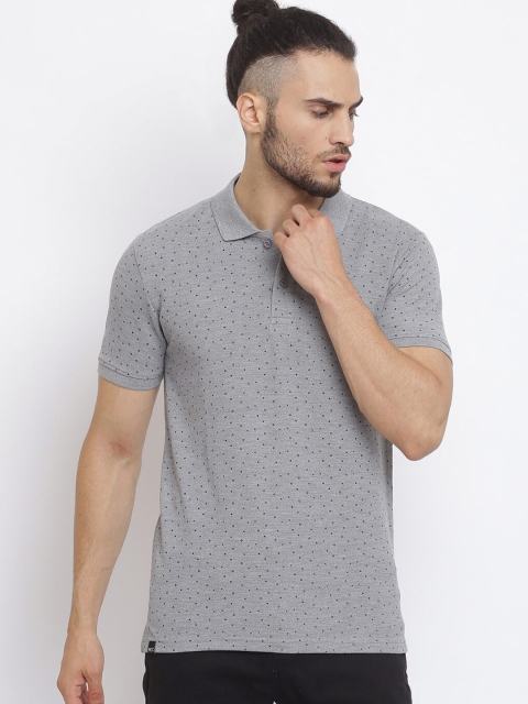 

MKH Men Grey Melange Printed Polo Collar T-shirt