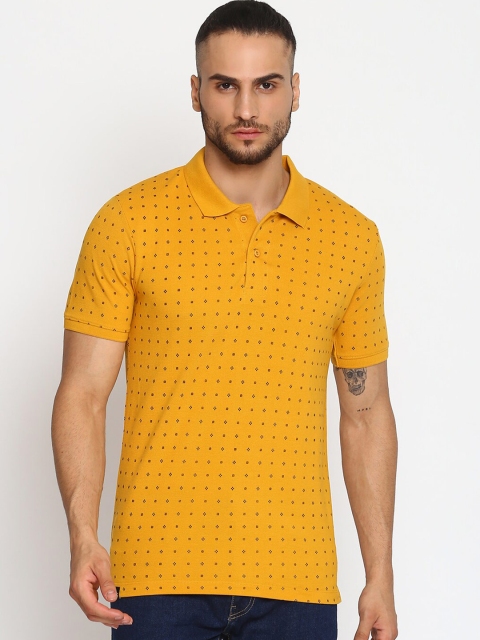 

MKH Men Mustard Yellow Printed Polo Collar T-shirt