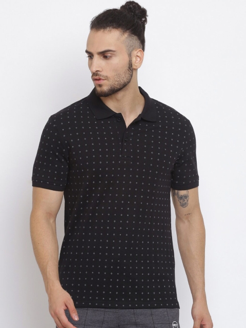 

MKH Men Black Printed Polo Collar T-shirt