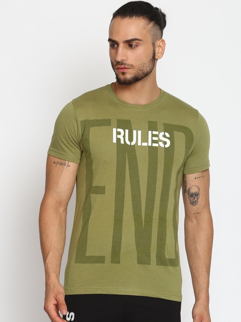 

MKH Men Olive Green Typography Printed T-shirt