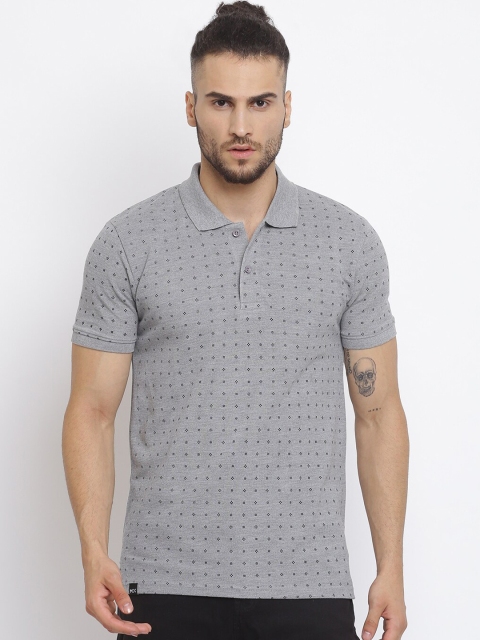 

MKH Men Grey Melange Polo Collar T-shirt