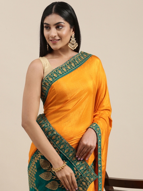 

Mitera Yellow Embroidered Vichitra Art Silk Saree
