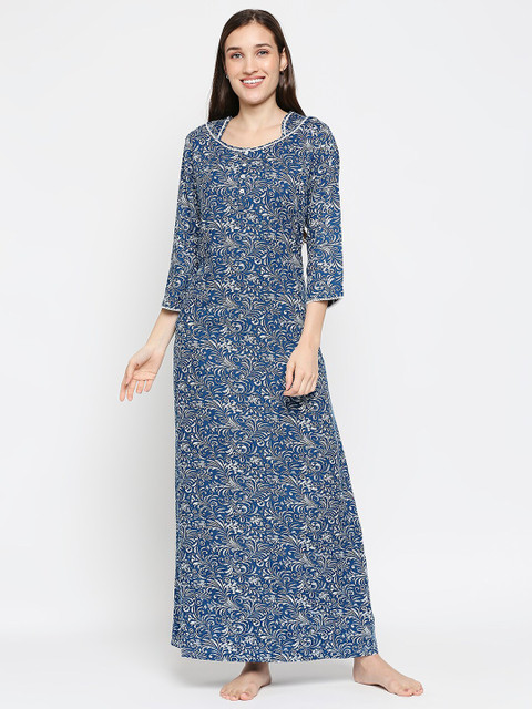 

XIN Blue Printed Maxi Nightdress