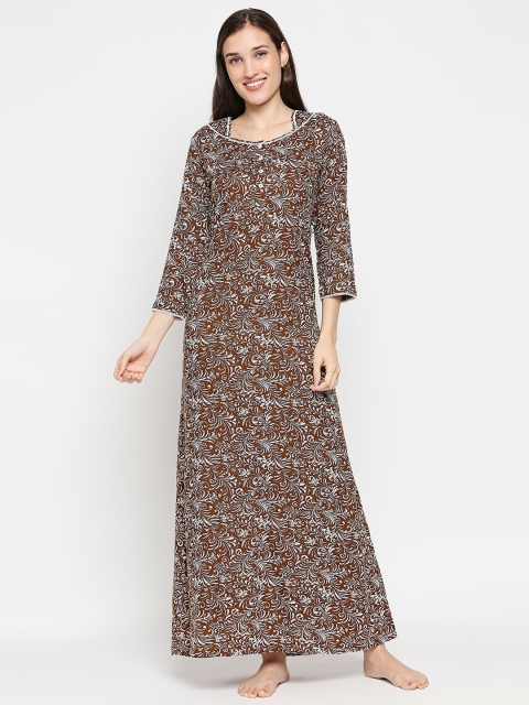 

XIN Brown & White Floral Printed Maxi Nightdress