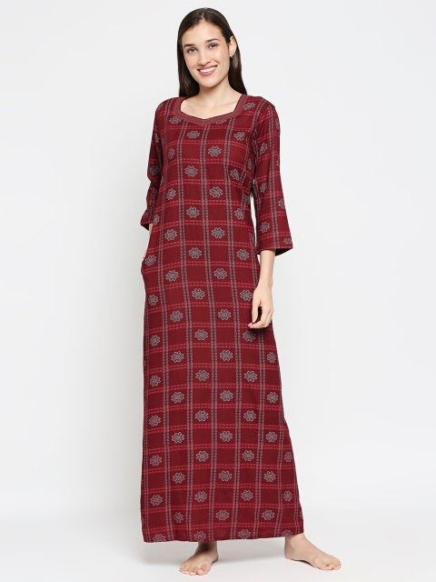 

XIN Maroon Printed Maxi Nightdress