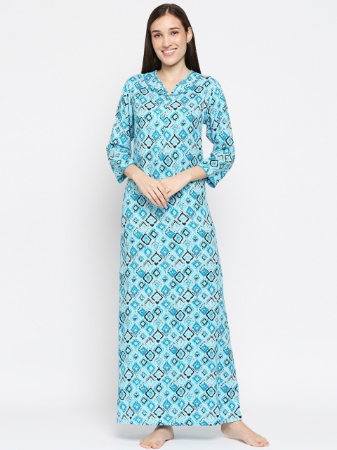 

XIN Blue Printed Maxi Nightdress