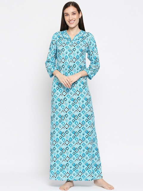 

XIN Blue Printed Maxi Nightdress