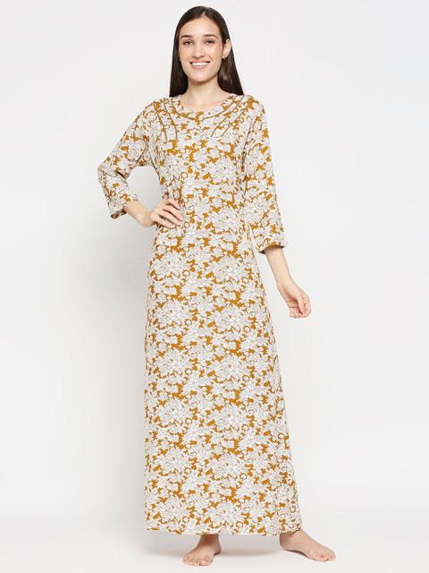 

XIN Yellow Printed Maxi Nightdress