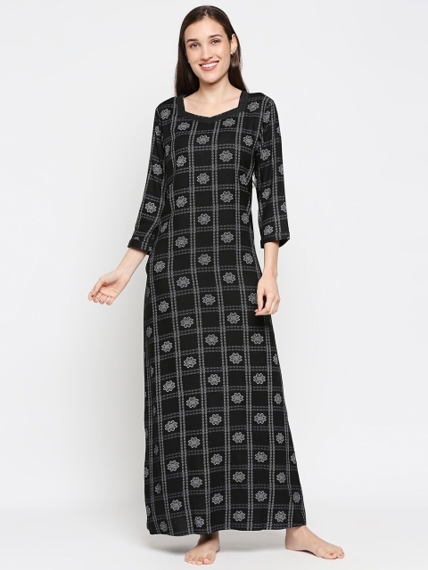 

XIN Black Printed Maxi Nightdress