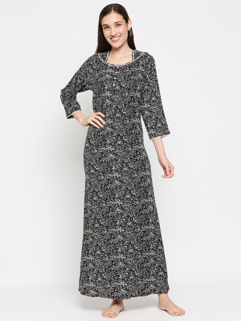 

XIN Black Printed Maxi Nightdress
