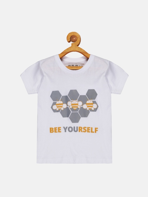 

OBOW Boys White Printed Bio Finish Pure Cotton T-shirt