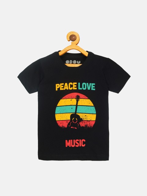 

OBOW Boys Black Printed Bio Finish Pure Cotton T-shirt