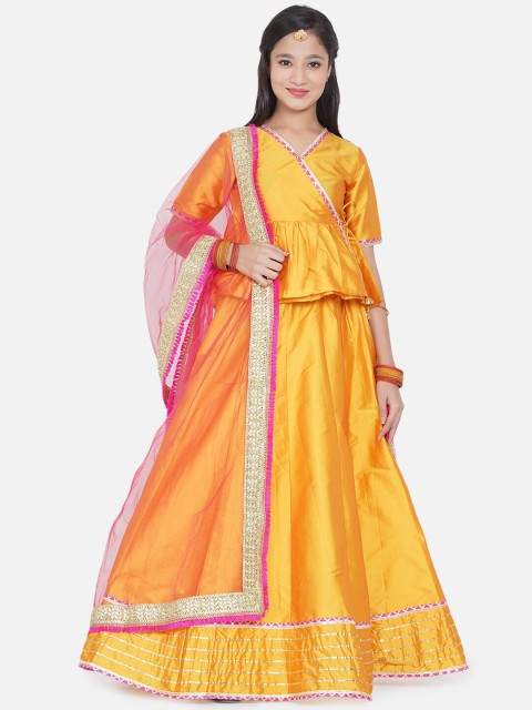 

Bitiya by Bhama Girls Yellow & Pink Lehenga & Blouse With Dupatta