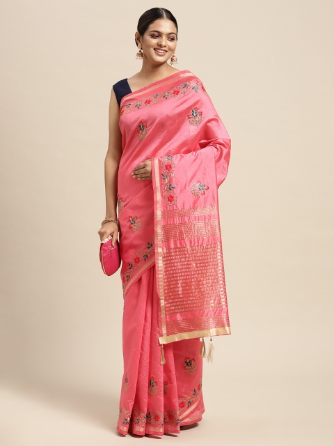 

Mitera Peach-Coloured Floral Beads and Stones Silk Blend Saree