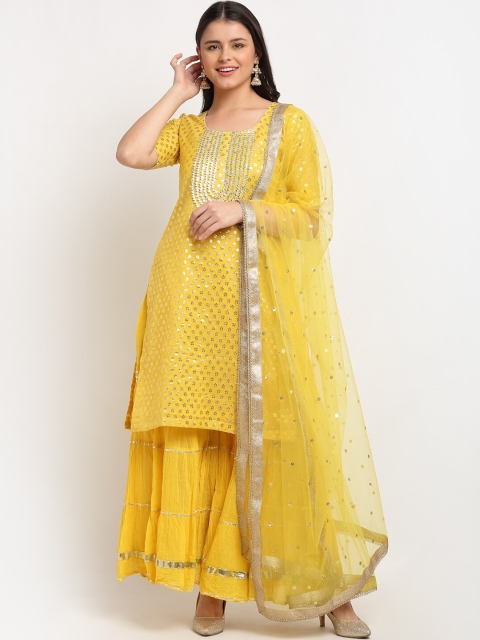 

anokherang Women Yellow Gotta Patti Kurta with Sharara & With Dupatta