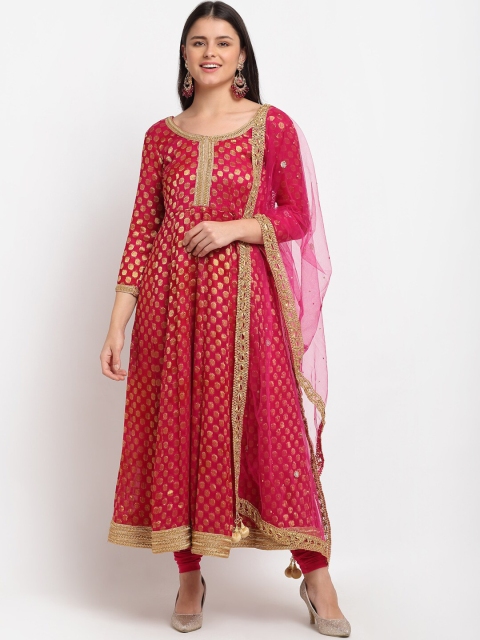 

anokherang Women Magenta Mirror Work Silk Georgette Kurta with Legging & Dupatta