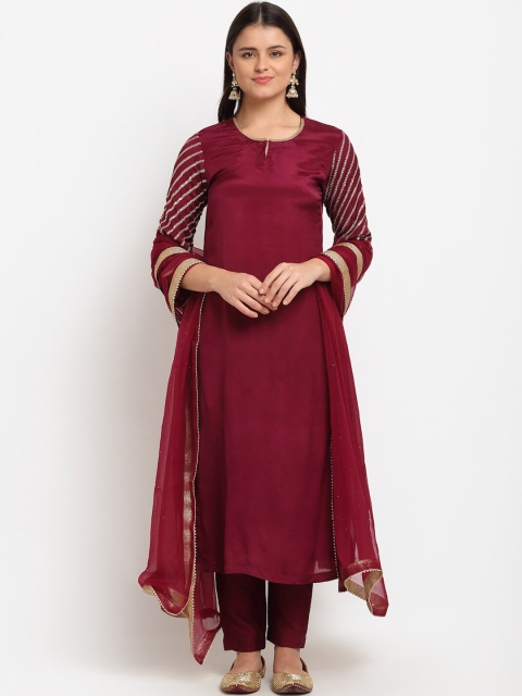 

anokherang Women Maroon Empire Sequinned Kurta with Trousers & With Dupatta