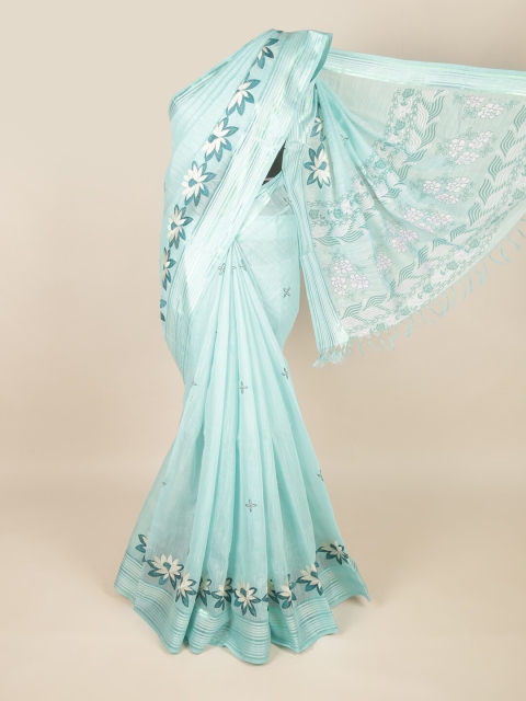 

Pothys Blue & Off White Floral Embroidered Pure Cotton Saree