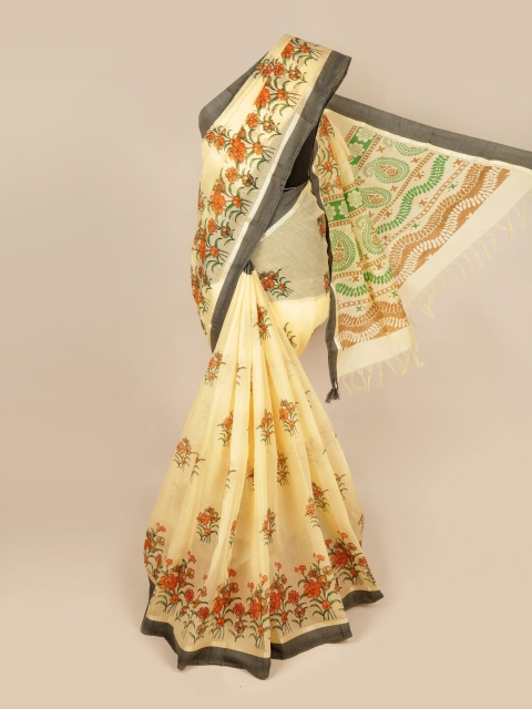 

Pothys Yellow & Orange Floral Pure Cotton Saree