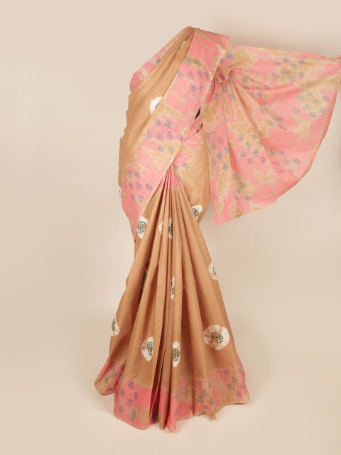 

Pothys Tan & Pink Ethnic Motifs Pure Cotton Saree