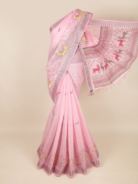 

Pothys Pink & Black Ethnic Motifs Pure Cotton Saree