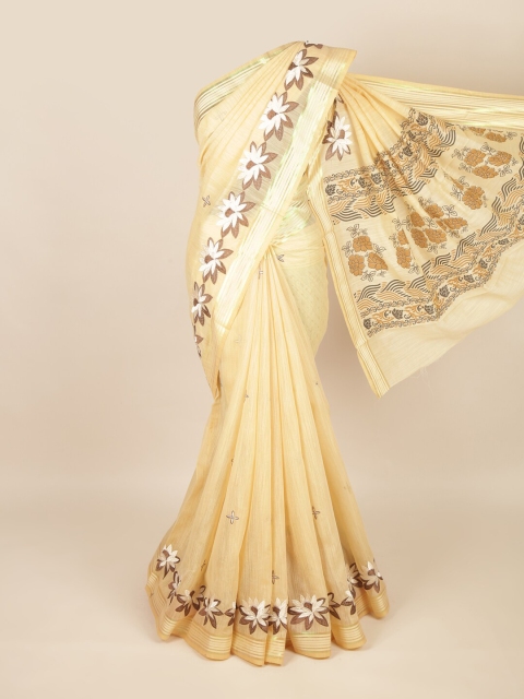 

Pothys Cream-Coloured & White Floral Pure Cotton Saree