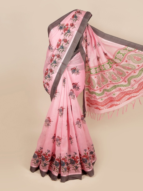 

Pothys Pink & Grey Floral Zari Pure Cotton Saree