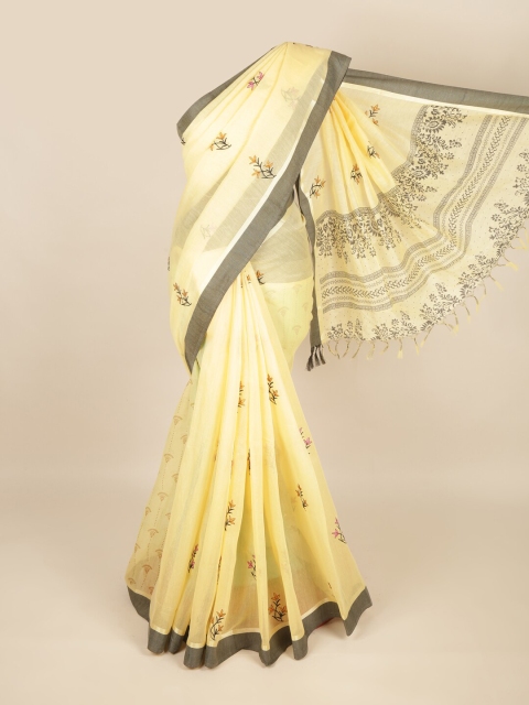 

Pothys Yellow & Black Floral Pure Cotton Saree