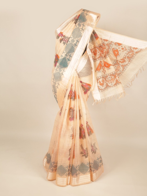 

Pothys Peach-Coloured & Grey Ethnic Motifs Pure Cotton Saree