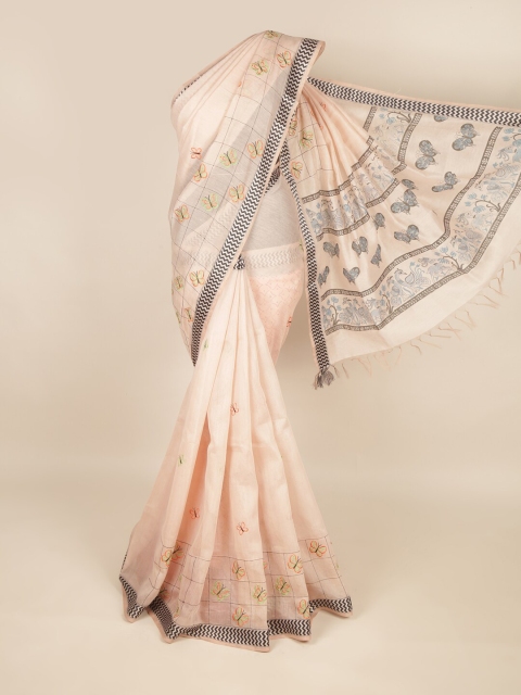 

Pothys Mauve & Orange Floral Embroidered Pure Cotton Saree