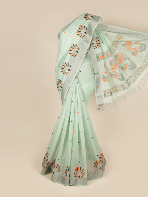 

Pothys Green & Orange Ethnic Motifs Zari Pure Cotton Saree