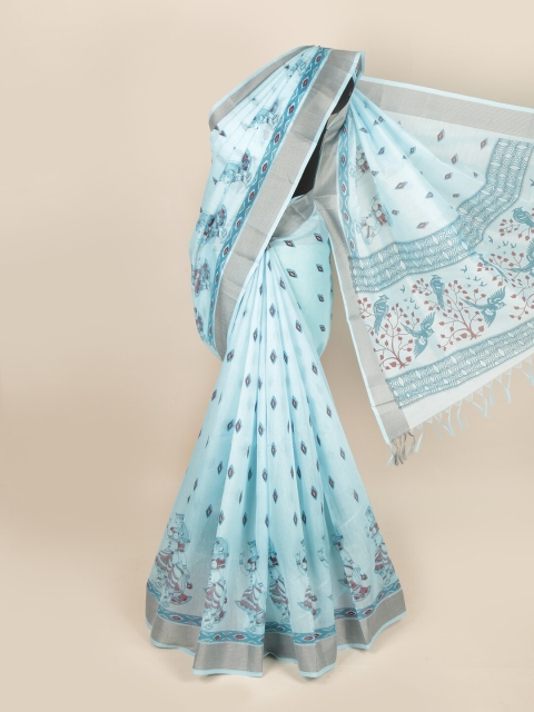 

Pothys Blue & Silver-Toned Ethnic Motifs Printed Pure Cotton Saree