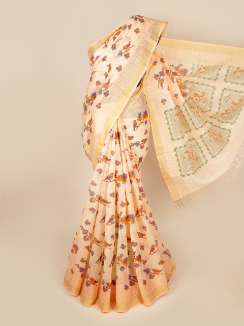 

Pothys Peach-Coloured & Orange Floral Zari Pure Cotton Saree