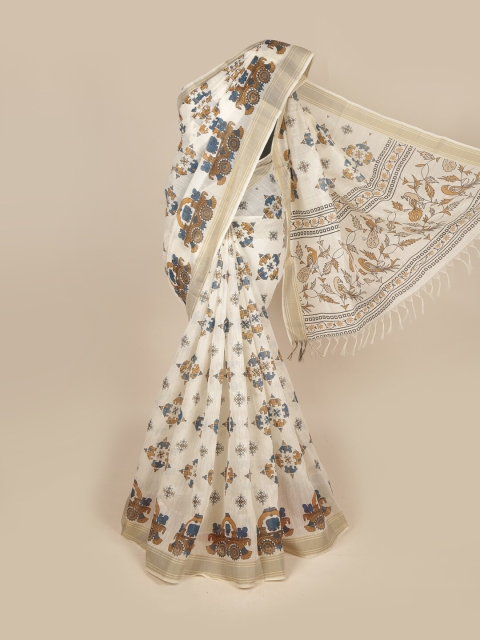 

Pothys Cream-Coloured & Brown Ethnic Motifs Pure Cotton Saree